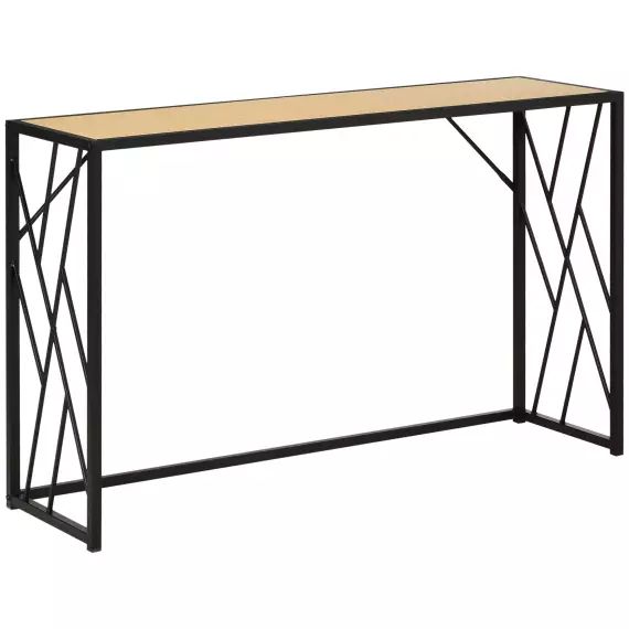 Console style contemporain aspect bois chêne clair châssis métal noir