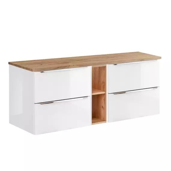 Meuble sous-vasque 140cm 2 niches blanc et naturel