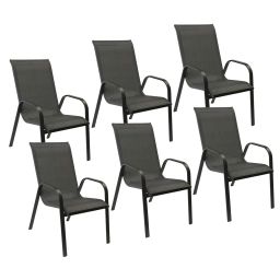 Lot de 6 chaises en textilène gris et aluminium anthracite