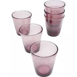 Lot de 6 – Verre à eau en verre rose à bulles