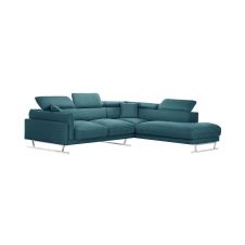 Canapé d’angle droit 6 places toucher lin turquoise