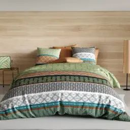 Parure housse de couette coton vert 220×240 cm