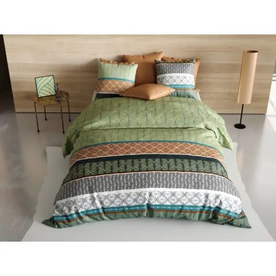 Parure housse de couette coton vert 220×240 cm