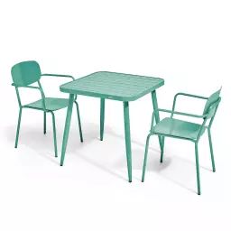 Ensemble table de jardin et 2 fauteuils en aluminium vert olive