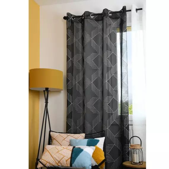 Voilage tamisant esprit graphique polyester noir 260 x 140