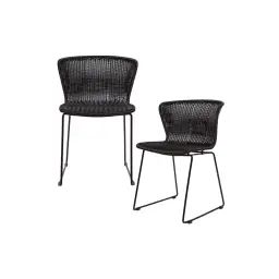 Lot de 2 chaises indoor et outdoor en résine tressée noir