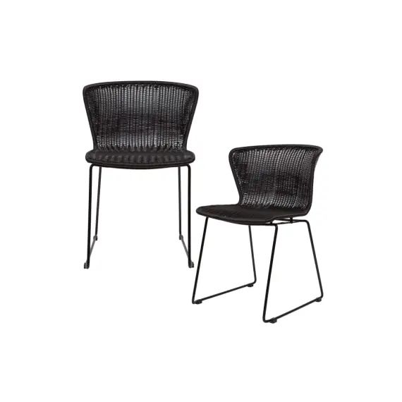 Lot de 2 chaises indoor et outdoor en résine tressée noir