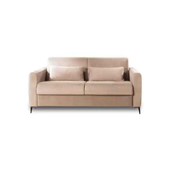 Canapé droit convertible 3 places Velours Beige
