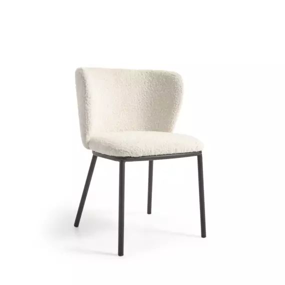 Ciselia – Lot de 2 chaises en tissu bouclette et métal – Couleur – Blanc