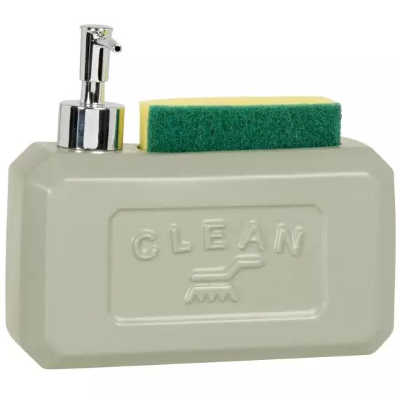 Support distributeur de savon et éponge en céramique verte
