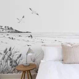 Papier peint panoramique côtes sauvages 300 x 250 cm noir et blanc
