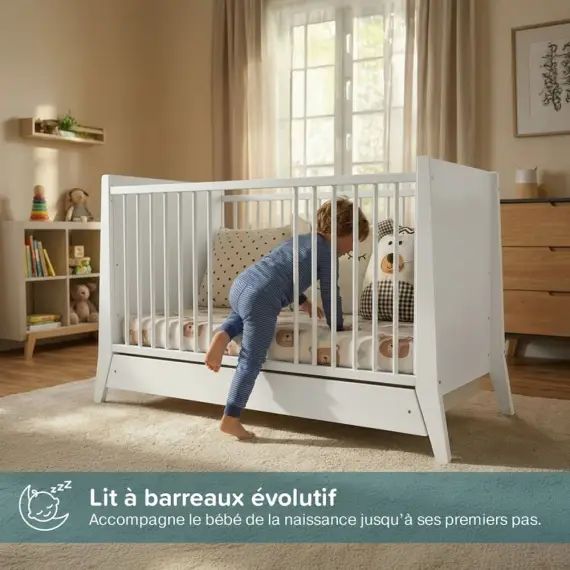 Lit Bébé évolutif avec tiroir  60×120 (matelas non inclus)