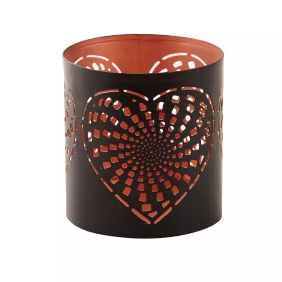 Photophore métal cœurs noir et or