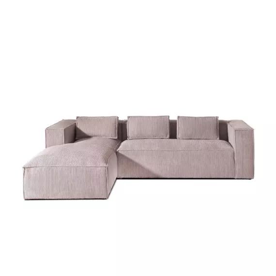 Canapé d’angle gauche 4 places en velours côtelé rose