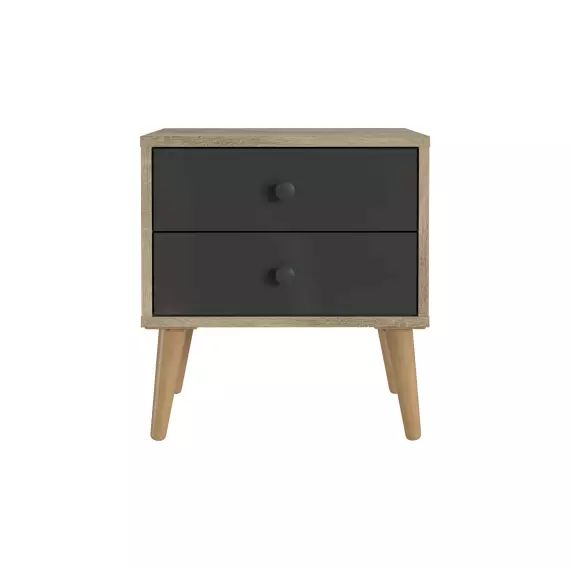Chevet 2 tiroirs KIRBA coloris chêne/ gris