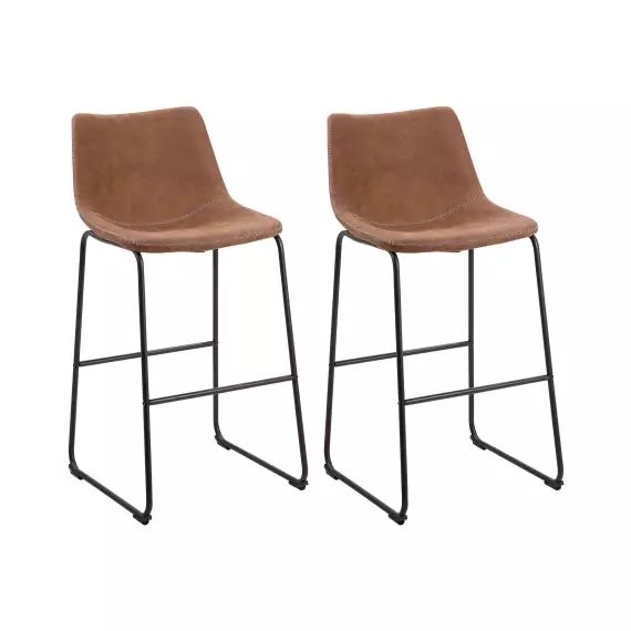 Lot de 2 chaises de bar en tissu marron