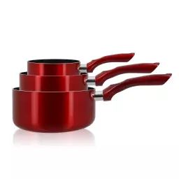 Set de 3 casseroles en aluminium rouge – compatible induction