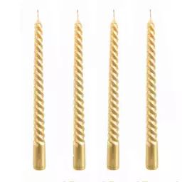 Set de 4 bougies de Noël torsadées dorées 20cm