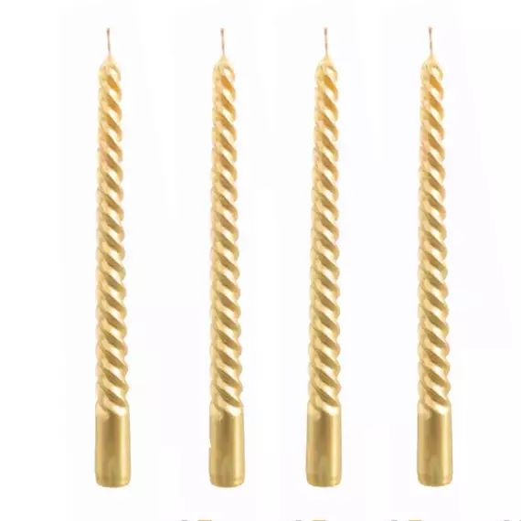 Set de 4 bougies de Noël torsadées dorées 20cm