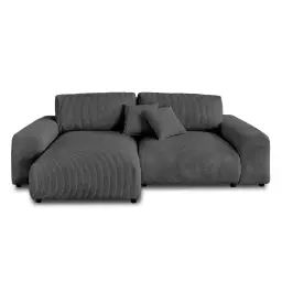 Canapé d’angle réversible 4 places en velours côtelé gris foncé