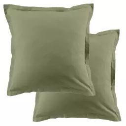 Lot de 2 taies d’oreiller carrées coton vert verveine 63×63 cm