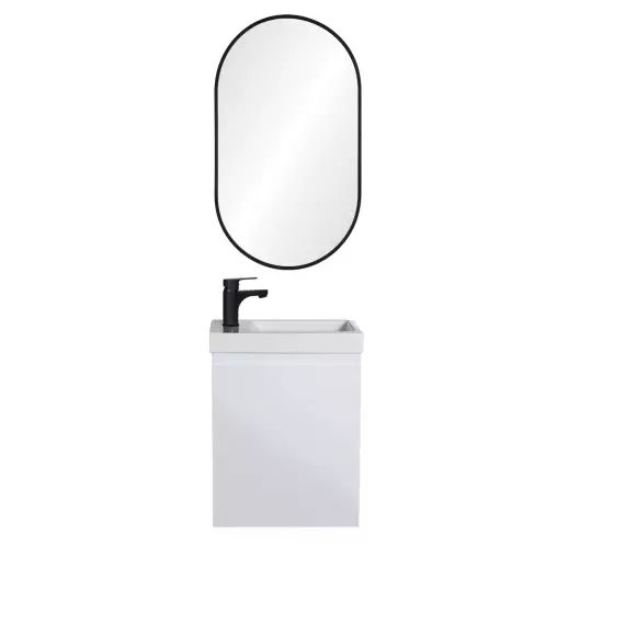 Meuble lave-mains  blanc + miroir ovale