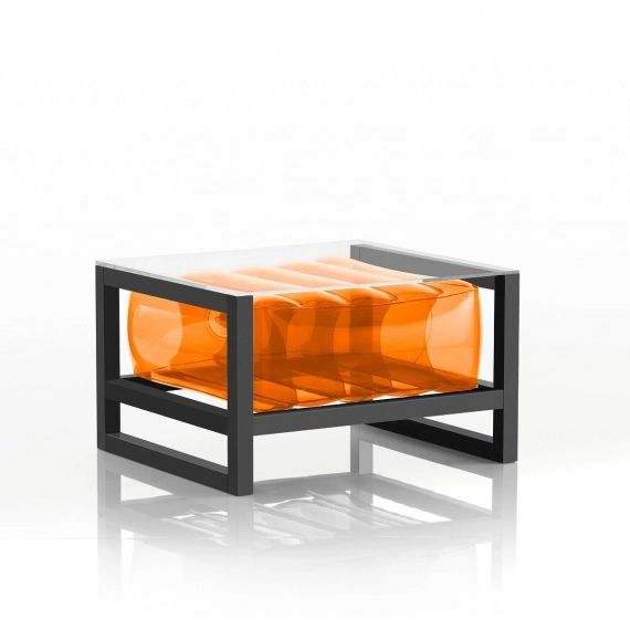 Table basse pvc orange cadre en aluminium