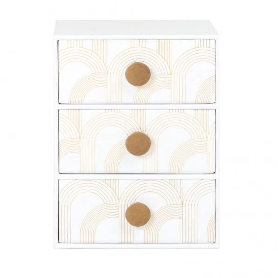 Boîte 3 tiroirs blancs à motifs graphiques dorés