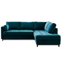 Canapé d&rsquo;angle droit convertible 5 places Velours Bleu canard