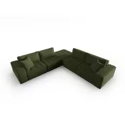 Canapé d’angle symétrique modulable 7 places en tissu structurel vert