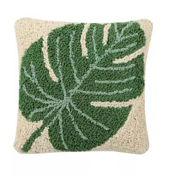 Coussin en coton vert Monstera 38×38