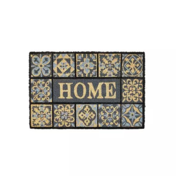Paillasson coco façon carreaux de ciment gris home 60x40x1,5cm