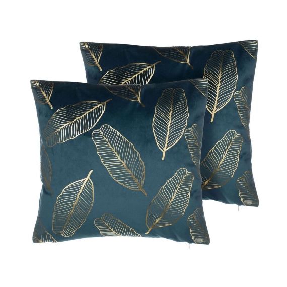 Lot de 2 coussin décoratifs en velours bleu 45x12cm