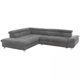 Canapé d’angle gauche convertible 4 places en tissu TWIN coloris gris