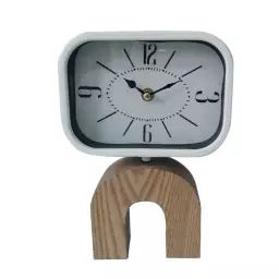 Horloge de table effet bois et métal brun et blanche 24x16x5 cm