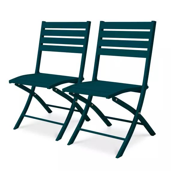 Lot de 2 chaises de jardin en aluminium bleu canard