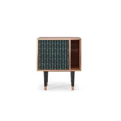 Table de chevet bleu et jaune 1 porte L 58 cm