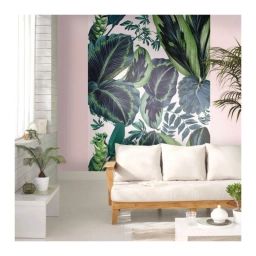 Papier peint intissé JUNGLE Panoramique Pink Jungle vert & blanc