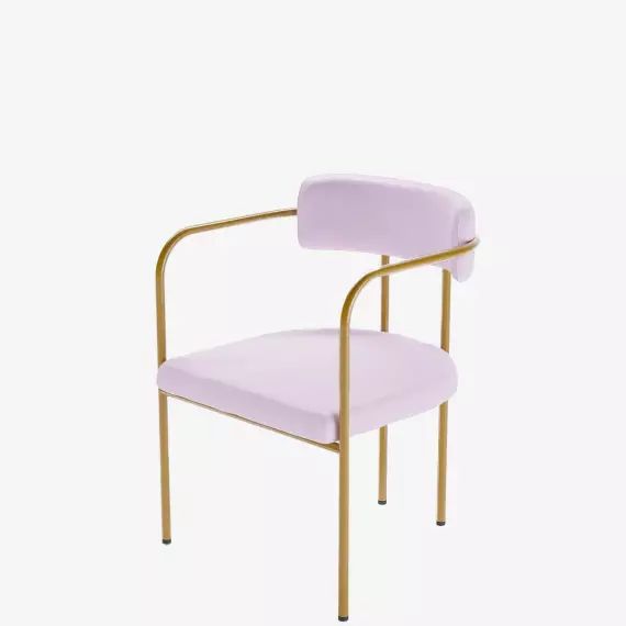 Chaise de salle à manger tapissée avec accoudoirs velours rose clair Barbara
