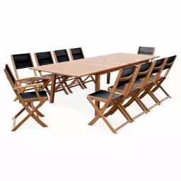 Table de jardin extensible 10 chaises en bois d’Eucalyptus noir