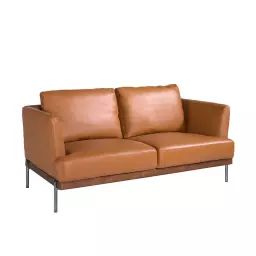 Canapé 2 places en cuir brun et acier