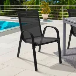 Lot de 6 chaises de jardin empilables en métal noir et textilène