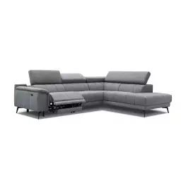 Canapé d’angle droit 5 places relax électrique tissu gris