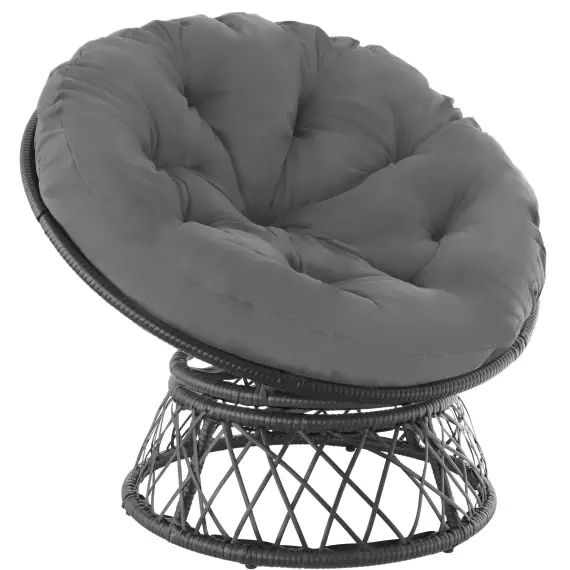 Fauteuil papasan en rotin Gargano rotatif noir