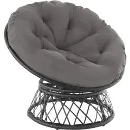 Fauteuil papasan en rotin Gargano rotatif noir
