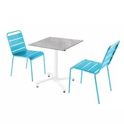 Ensemble table de jardin stratifié marbre et 2 chaises bleu