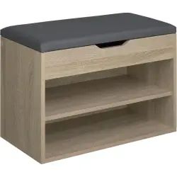 Banc à chaussures JASMINA avec coussin d&rsquo;assise 60x30x43,5cm effet