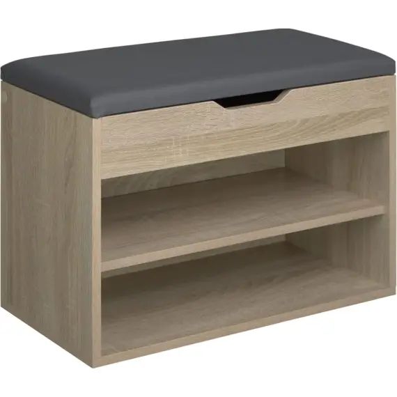 Banc à chaussures JASMINA avec coussin d&rsquo;assise 60x30x43,5cm effet