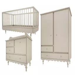 Chambre bébé : Trio – lit évolutif 70×140 commode armoire olive