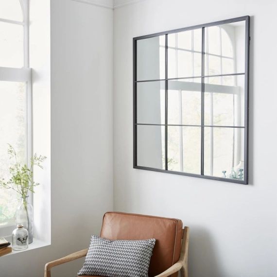 Miroir carré Atelier fenêtre noir, l.100 x H.100 cm